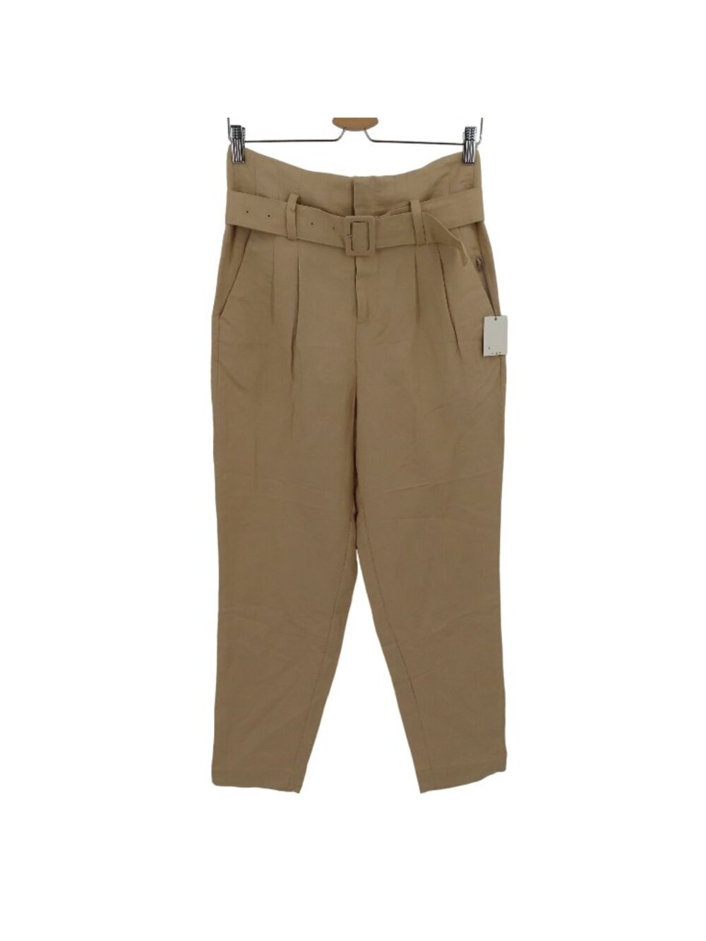 A New Day Womens 2 Tan Brown Linen Blend High Waist Belted Trouser Pants NEW